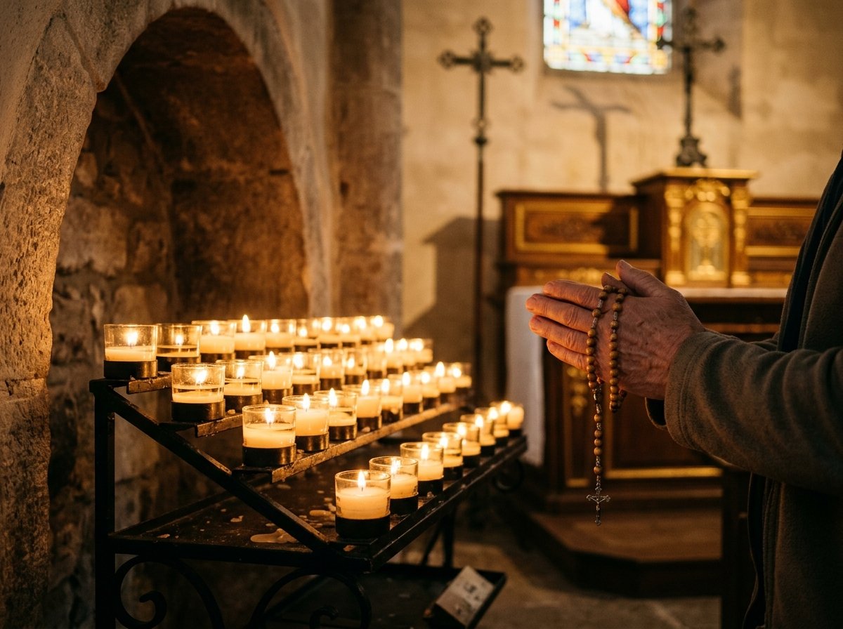 Vela encendida en honor a la caridad y el milagro de la capa San Martin