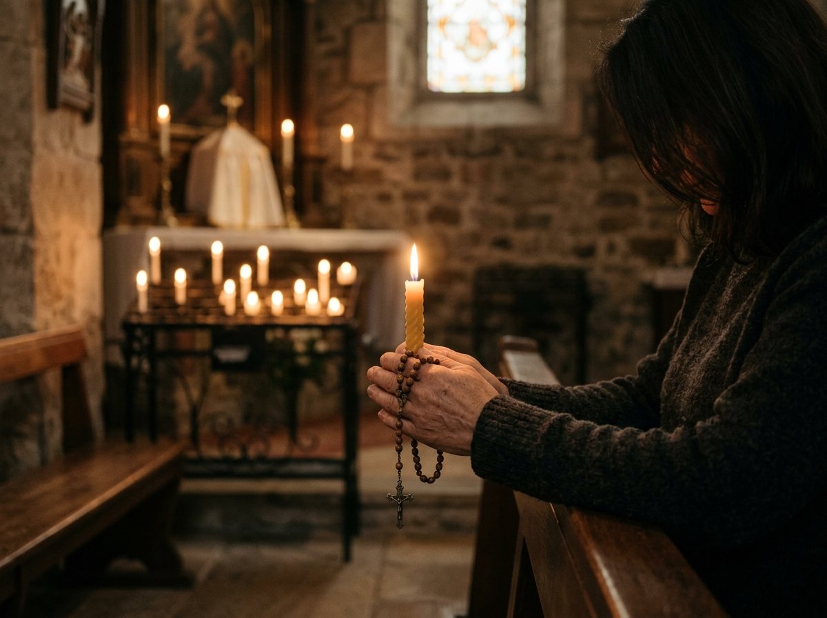 Vela encendida en devoción a San Francisco de Asís patrono de la naturaleza