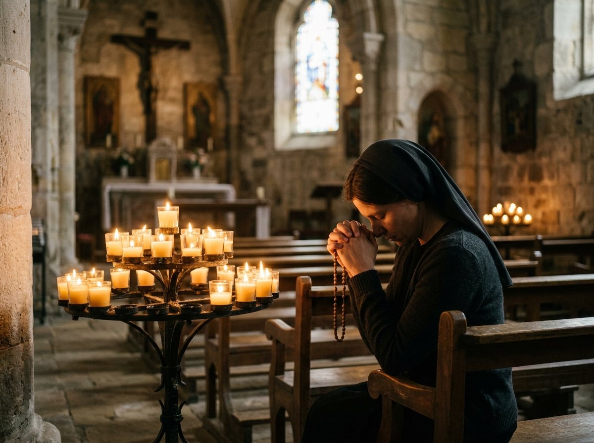 Vela encendida para la oración a Santa Rita de Casia.